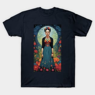 Frida's Enigmatic Gaze: Unconventional Portrait T-Shirt